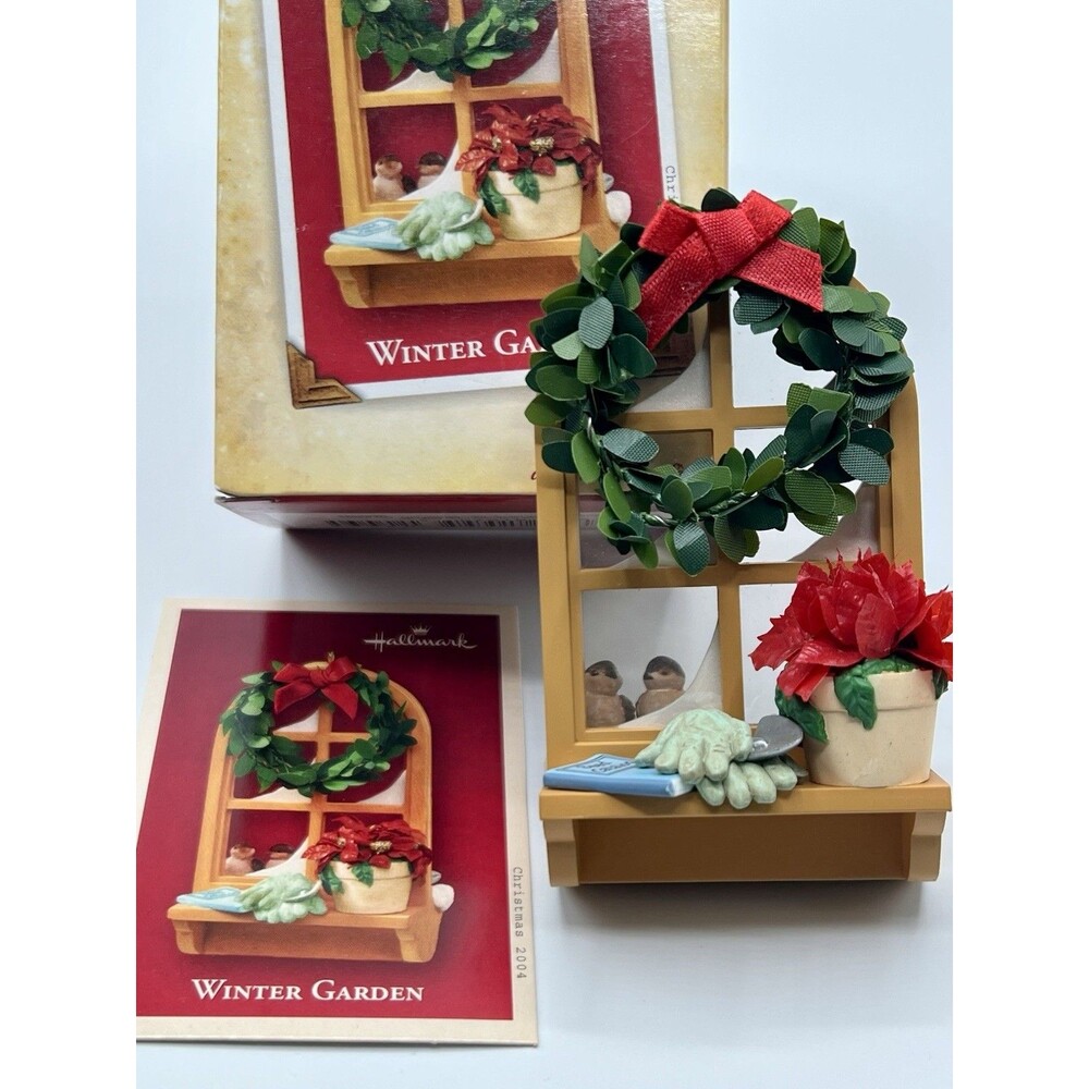 Hallmark 2004 Winter Garden Window Bird Wreath Poinsettia Christmas Ornament